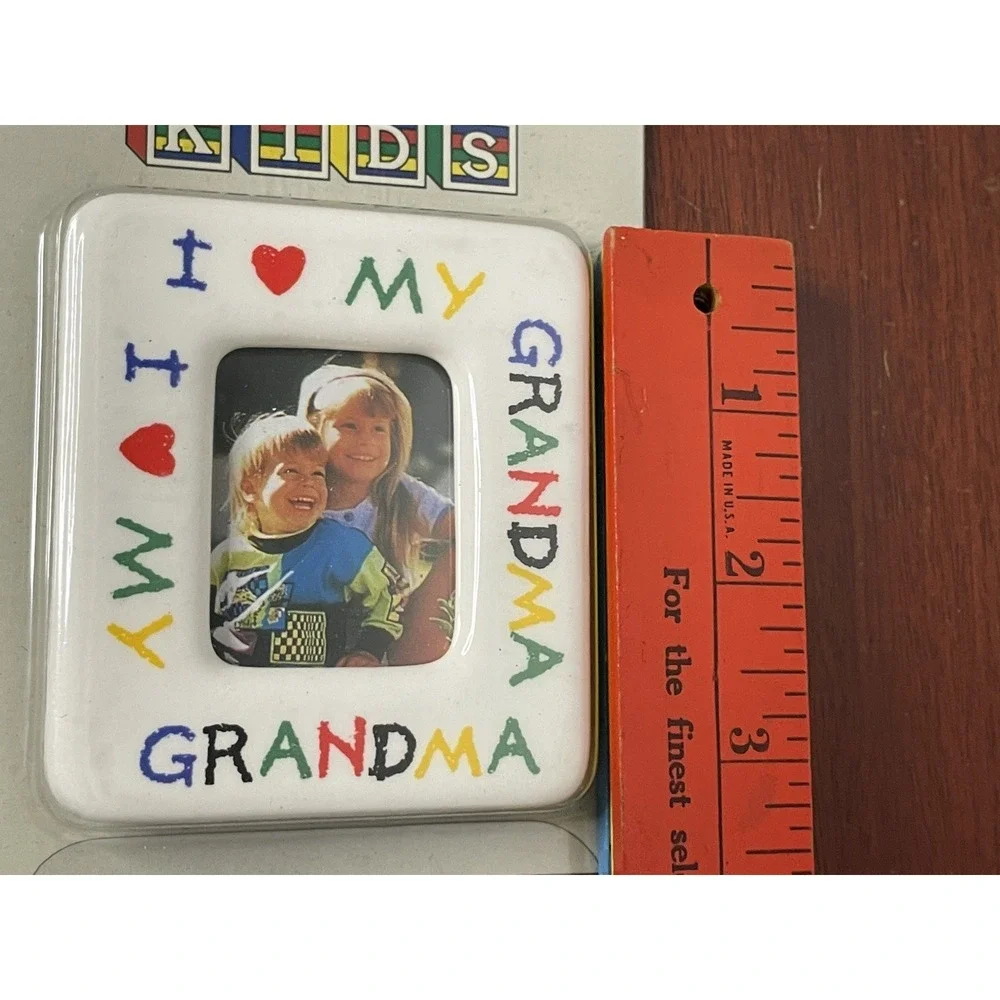 I Love My Grandma Magnetic Photo Frame White Colorful Crayon NEW Decorel Vintage